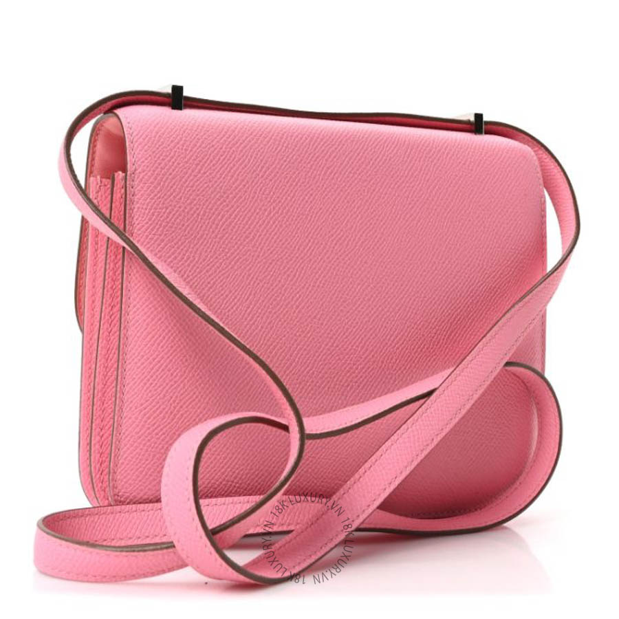 Túi xách đeo chéo mini Hermes Epsom Constance 18 Rose Confetti HMT095