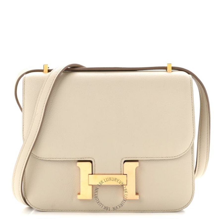 Túi xách đeo chéo mini Hermes Evercolor Constance 18 Gris Perle Ivory HMT132