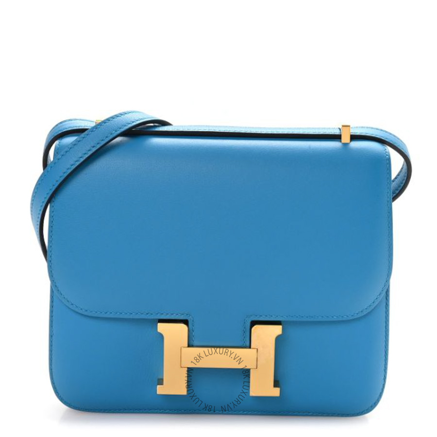 Túi xách đeo chéo mini Hermes Swift Constance 18 Bleu Frida HMT111