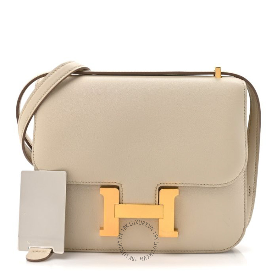Túi xách đeo chéo mini Hermes Swift Constance 18 Gris Perle Beige HMT173