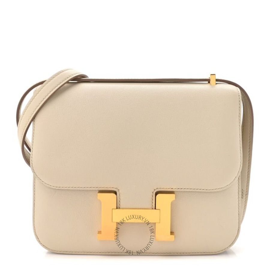 Túi xách đeo chéo mini Hermes Swift Constance 18 Gris Perle Beige HMT173