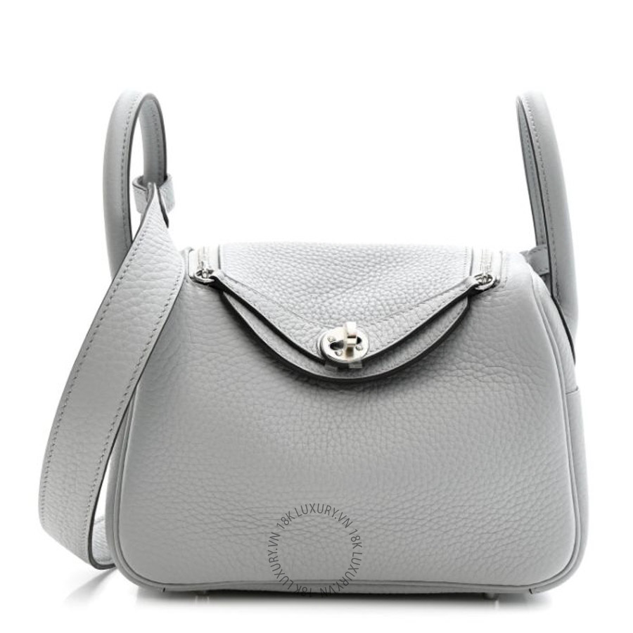 Túi xách đeo chéo mini Hermes Taurillon Clemence Mini Lindy 20 Bleu Pale HMT150
