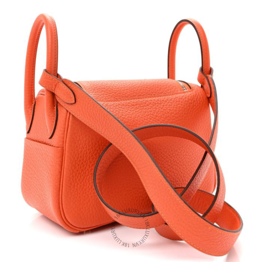 Túi xách đeo chéo mini Hermes Taurillon Clemence Mini Lindy 20 Feu HMT108