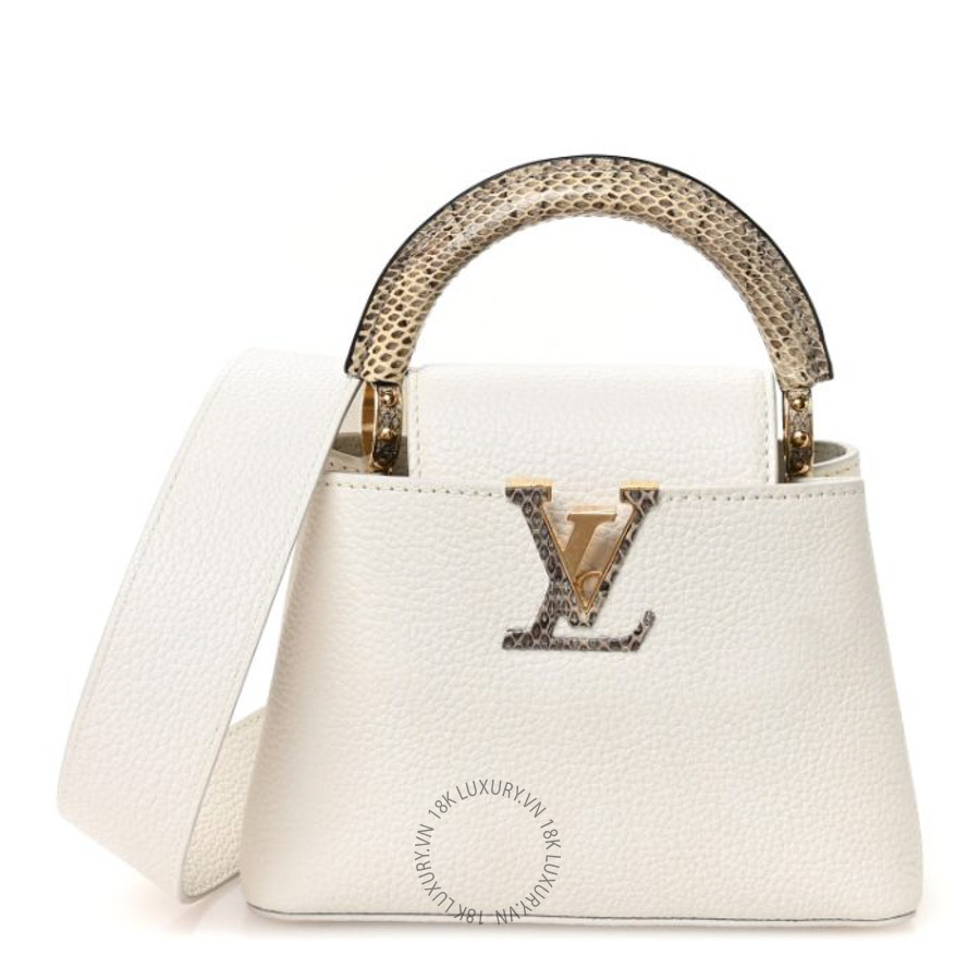 Túi Xách Đeo Chéo Mini LV Taurillon Ayers Capucines Mini White Snow White QWE1775