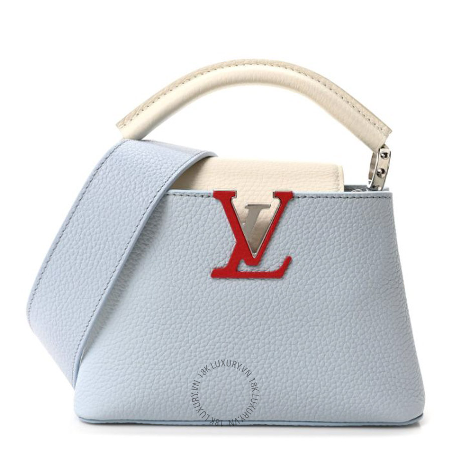Túi xách đeo chéo mini LV Taurillon Capucines Mini Light Blue White Red QWE1201