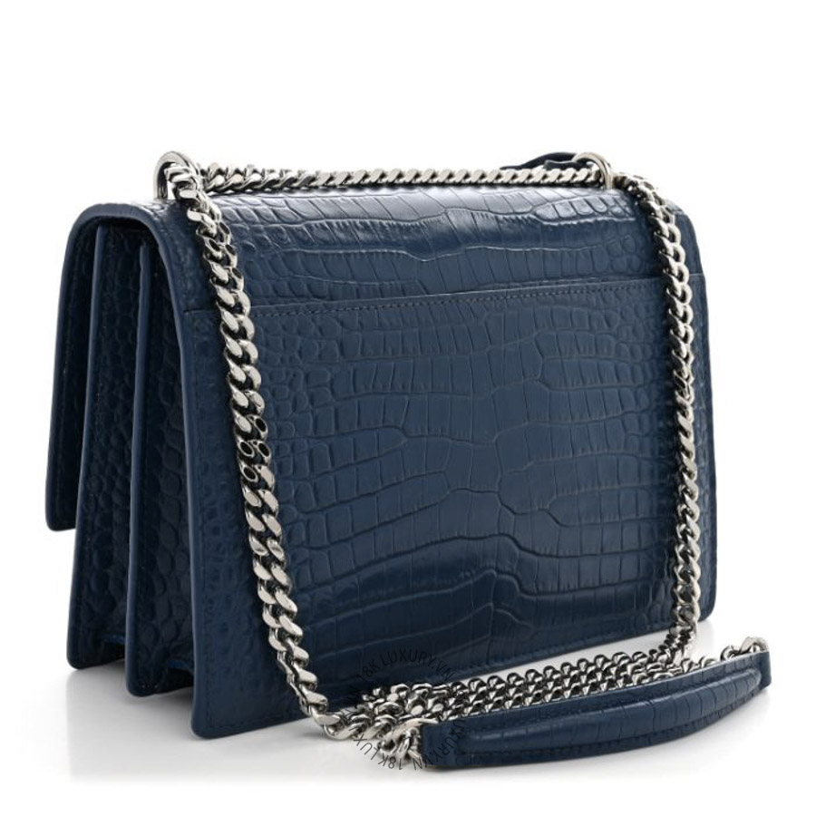 Túi Xách Đeo Chéo Yves Saint Laurent Calfskin Crocodile Embossed Medium Monogram Sunset Navy ZZN208