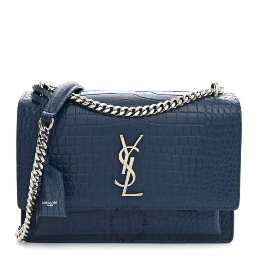 Túi Xách Đeo Chéo Yves Saint Laurent Calfskin Crocodile Embossed Medium Monogram Sunset Navy ZZN208
