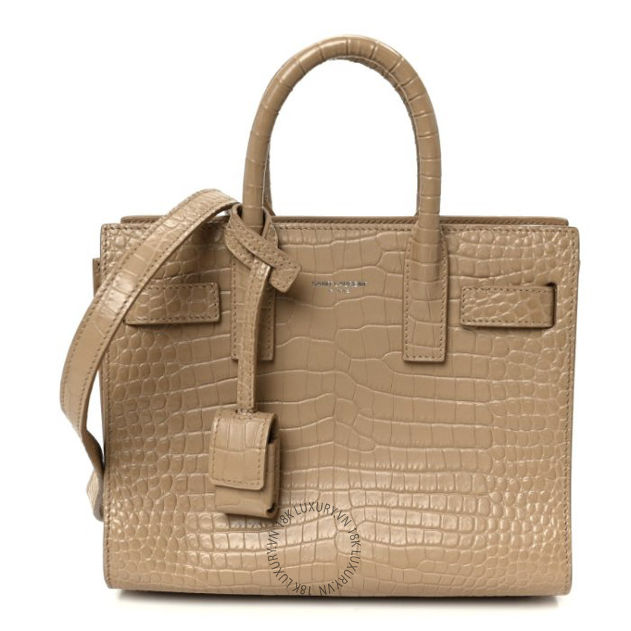 Túi Xách Đeo Chéo Yves Saint Laurent Calfskin Crocodile Embossed Nano Sac De Jour Beige ZZN380
