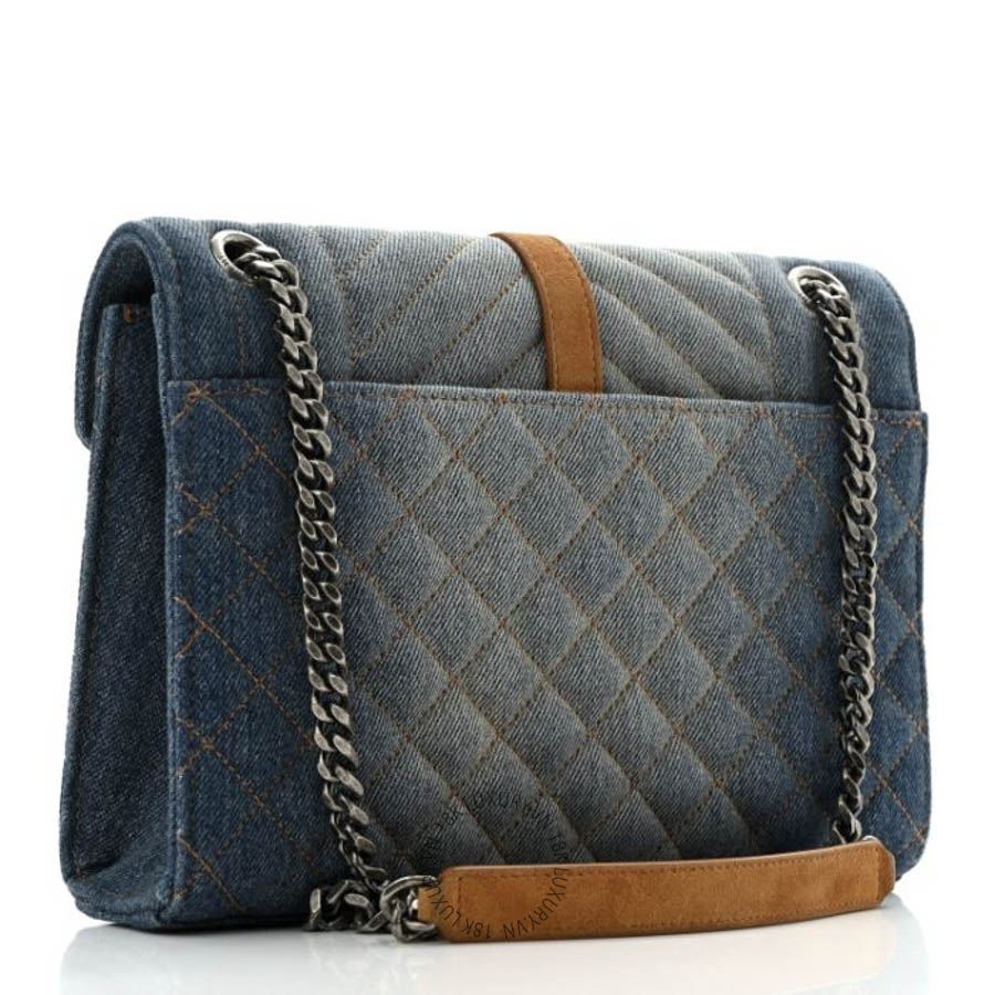 Túi Xách Đeo Chéo Yves Saint Laurent Denim Mixed Matelasse Triquilt Medium Monogram Envelope Satchel Blue ZZN529