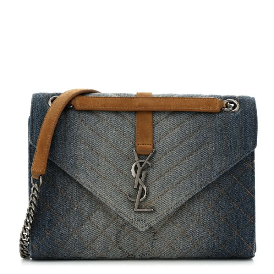 Túi Xách Đeo Chéo Yves Saint Laurent Denim Mixed Matelasse Triquilt Medium Monogram Envelope Satchel Blue ZZN529