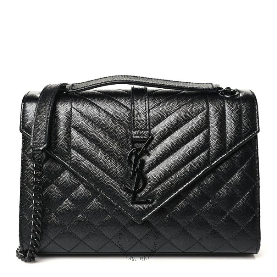 Túi Xách Đeo Chéo Yves Saint Laurent Grain De Poudre Textured Mixed Matelasse Triquilt Medium Monogram Monochrome Satchel Black ZZN577