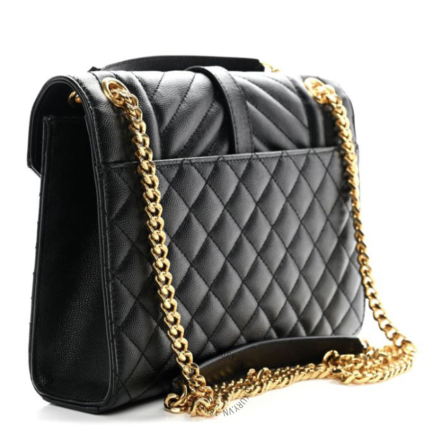 Túi Xách Đeo Chéo Yves Saint Laurent Grain De Poudre Textured Mixed Matelasse Triquilt Medium Monogram Satchel Black ZZN605