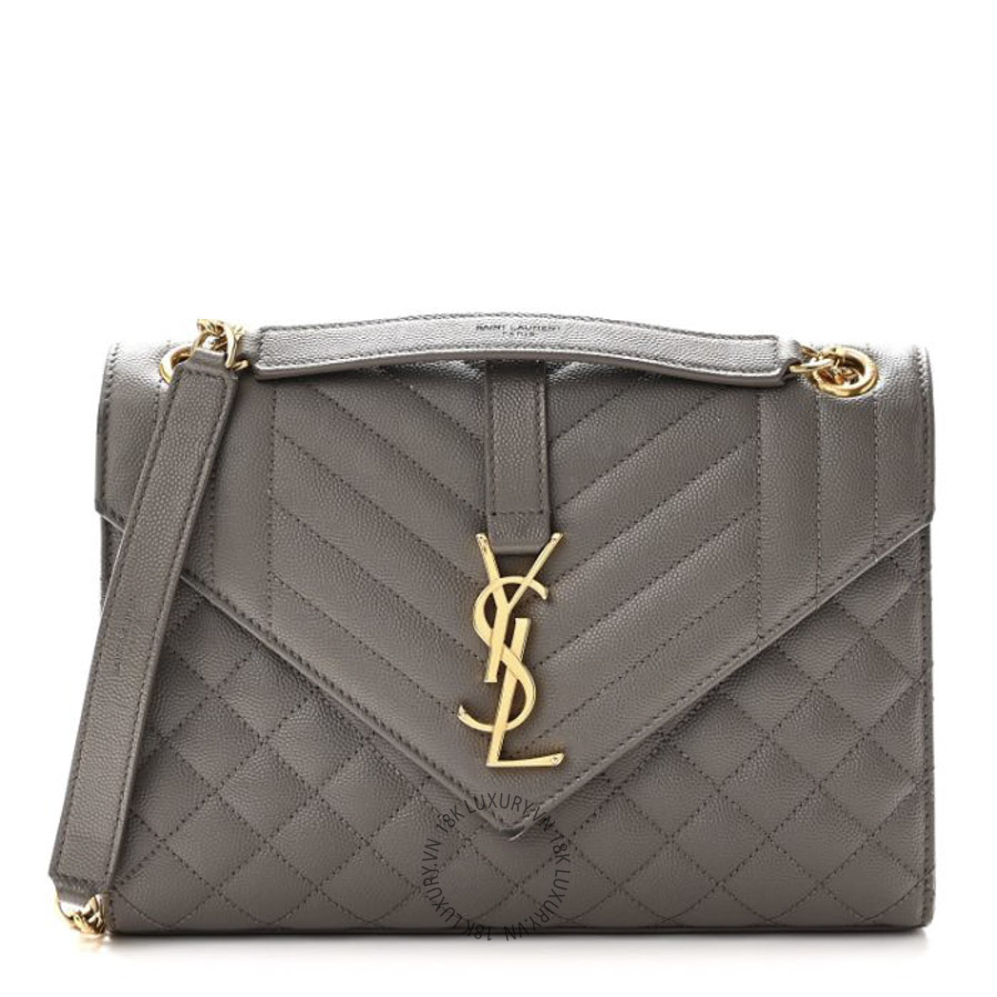 Túi Xách Đeo Chéo Yves Saint Laurent Grain De Poudre Textured Mixed Matelasse Triquilt Medium Monogram Satchel Greyish Brown ZZN696