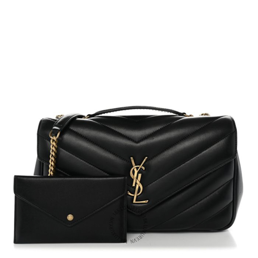 Túi Xách Đeo Chéo Yves Saint Laurent Lambskin Chevron Quilted Medium Loulou Black ZZN504