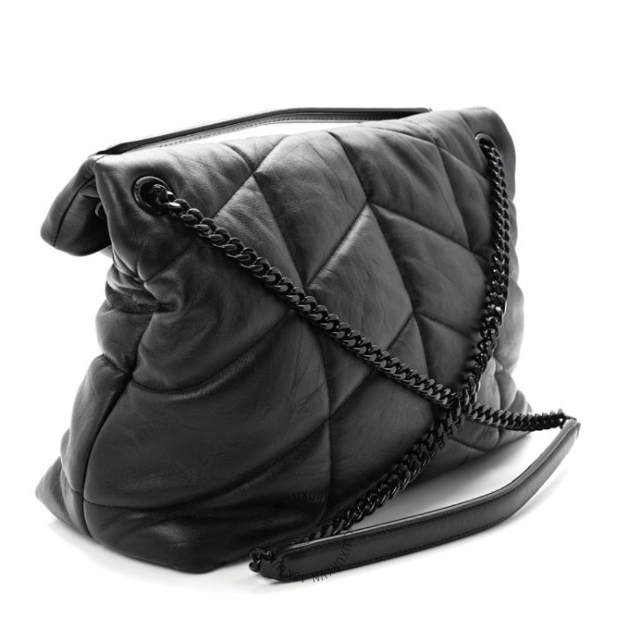 Túi Xách Đeo Chéo Yves Saint Laurent Lambskin Quilted Monogram Monochrome Medium Loulou Puffer Chain Satchel Black ZZN955