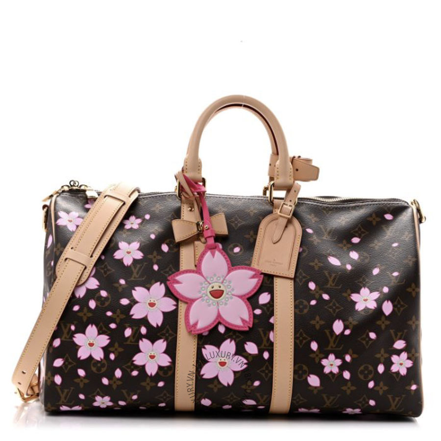 Túi Xách Du Lịch Louis Vuitton LV X TM Monogram Cherry Blossom Keepall Bandouliere 45 Sakura Brown MNGR654