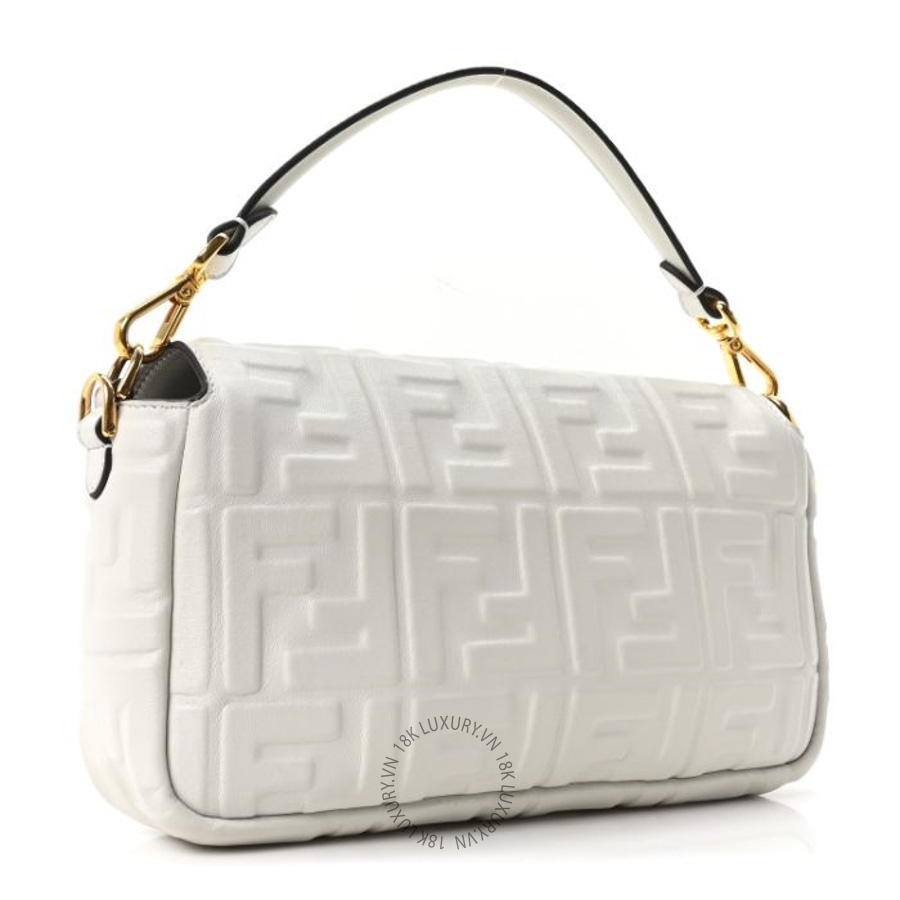 Túi xách Fendi Nappa FF 1974 Embossed Baguette White TFD015