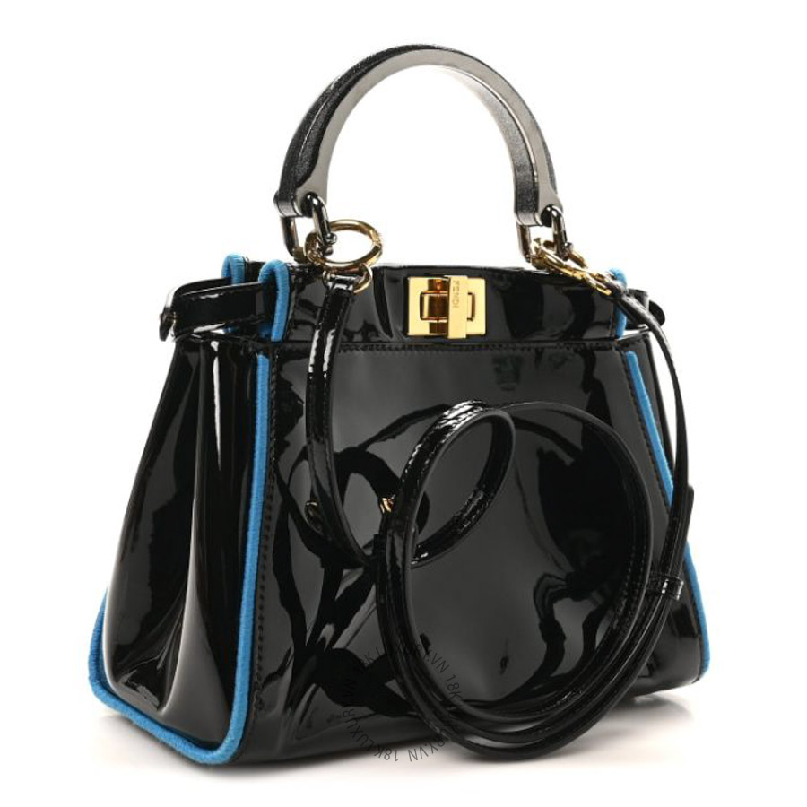 Túi xách Fendi Patent Mini Plexi Handle Peekaboo Iconic Satchel Black Blue TFD575