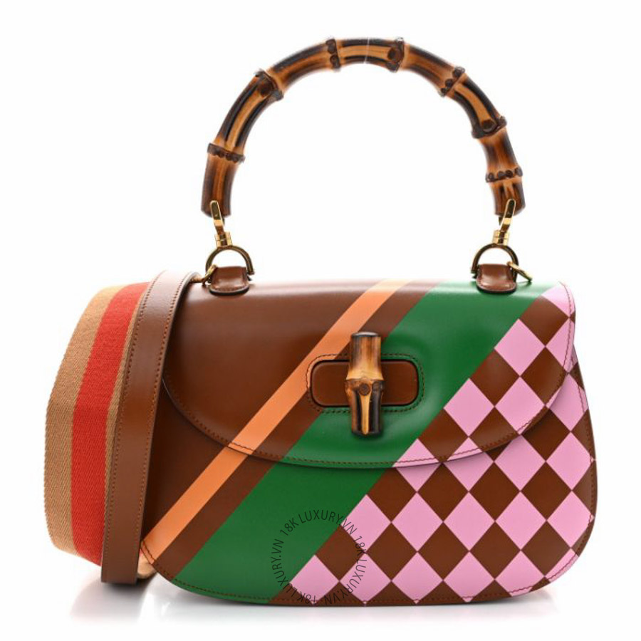 Túi xách Gucci Calfskin Geometric Print Medium Bamboo 1947 Top Handle Bag Brown NFPG552