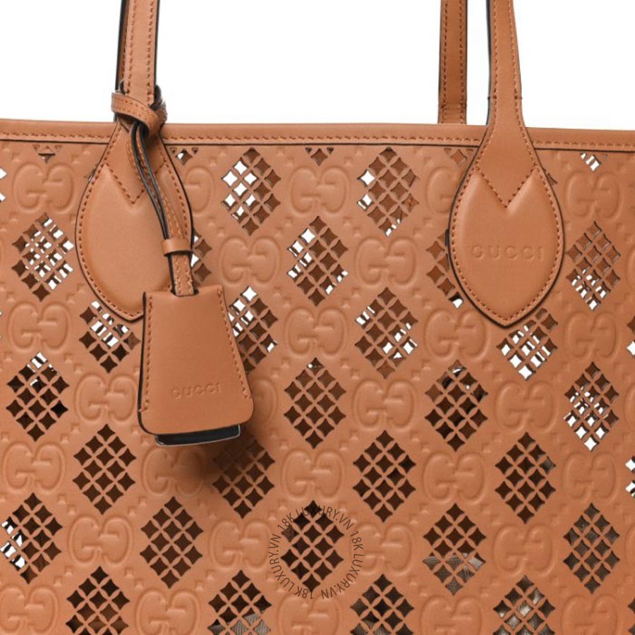 Túi Xách Gucci Calfskin GG Monogram Diamond Cut Medium Ophidia Tote Bag Brown GDCB006 21 Túi Xách Gucci Calfskin GG Monogram Diamond Cut Medium Ophidia Tote Bag Brown GDCB006