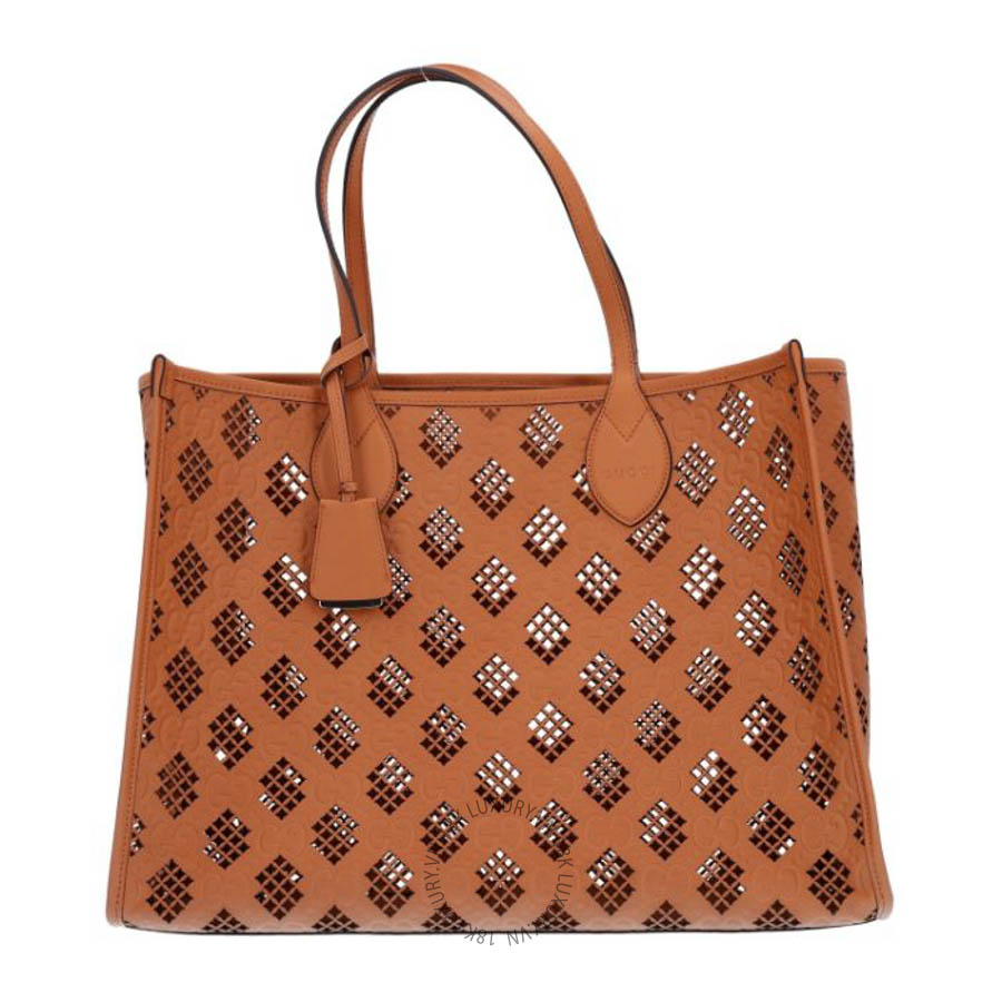 Túi xách Gucci Calfskin GG Monogram Diamond Cut Medium Ophidia Tote Bag Brown GGC248