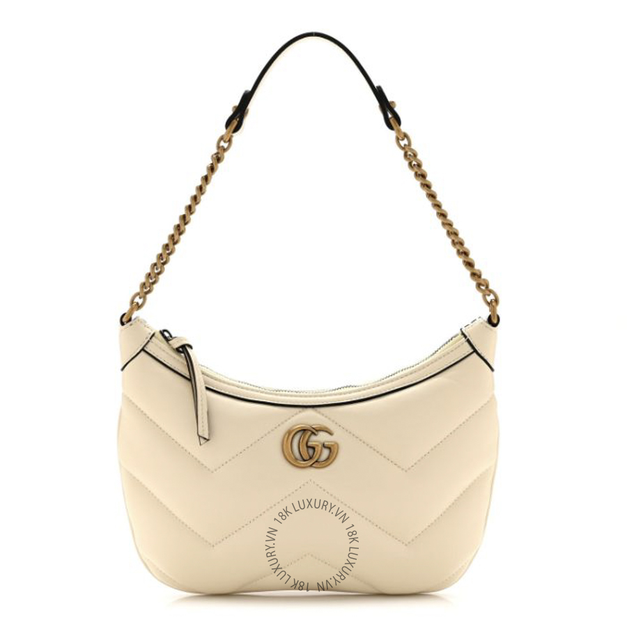 Túi Xách Gucci Calfskin Matelasse GG Marmont Half Moon Hobo White GDCB473