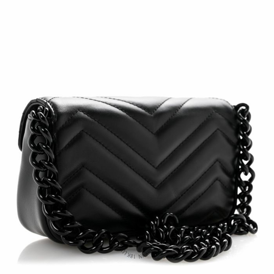 Túi xách Gucci Calfskin Matelasse Monochrome GG Marmont Chain Belt Bag Black NFPG040