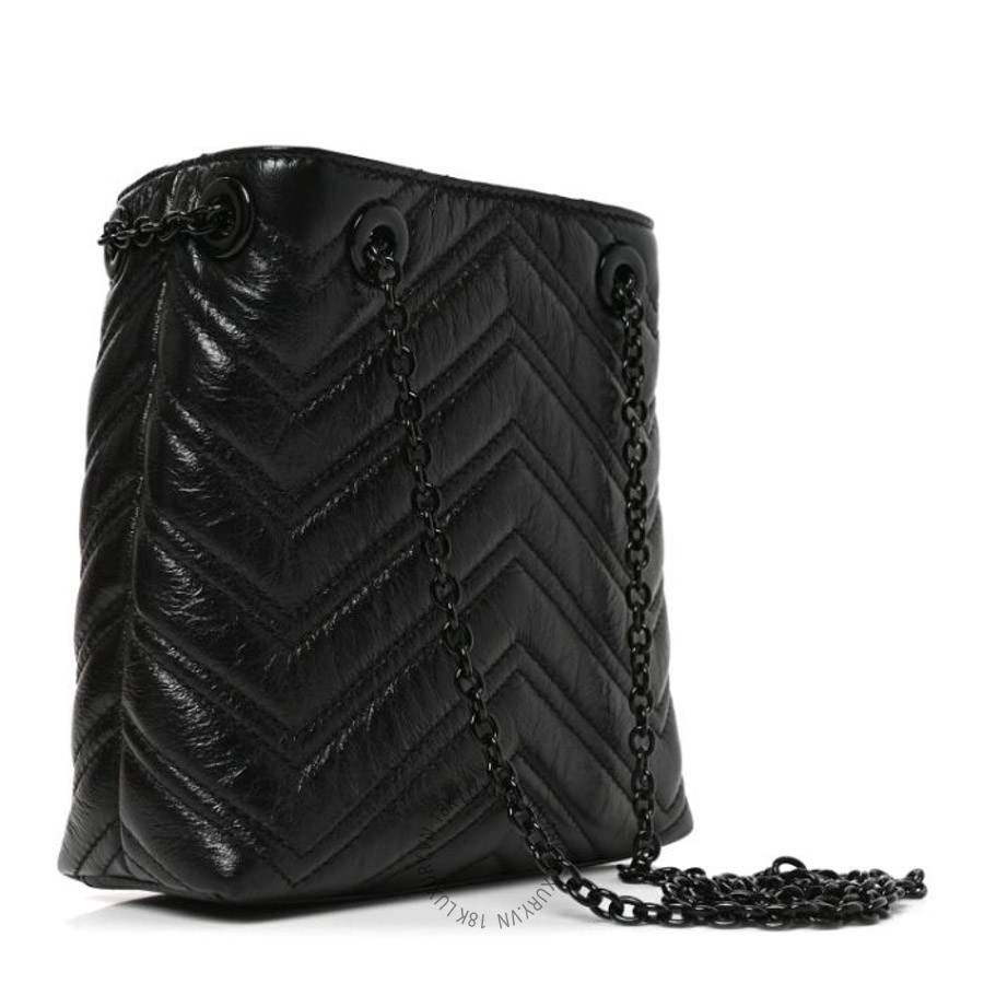 Túi xách Gucci Calfskin Matelasse Monochrome Nano GG Marmont Bucket Bag Black GGC200