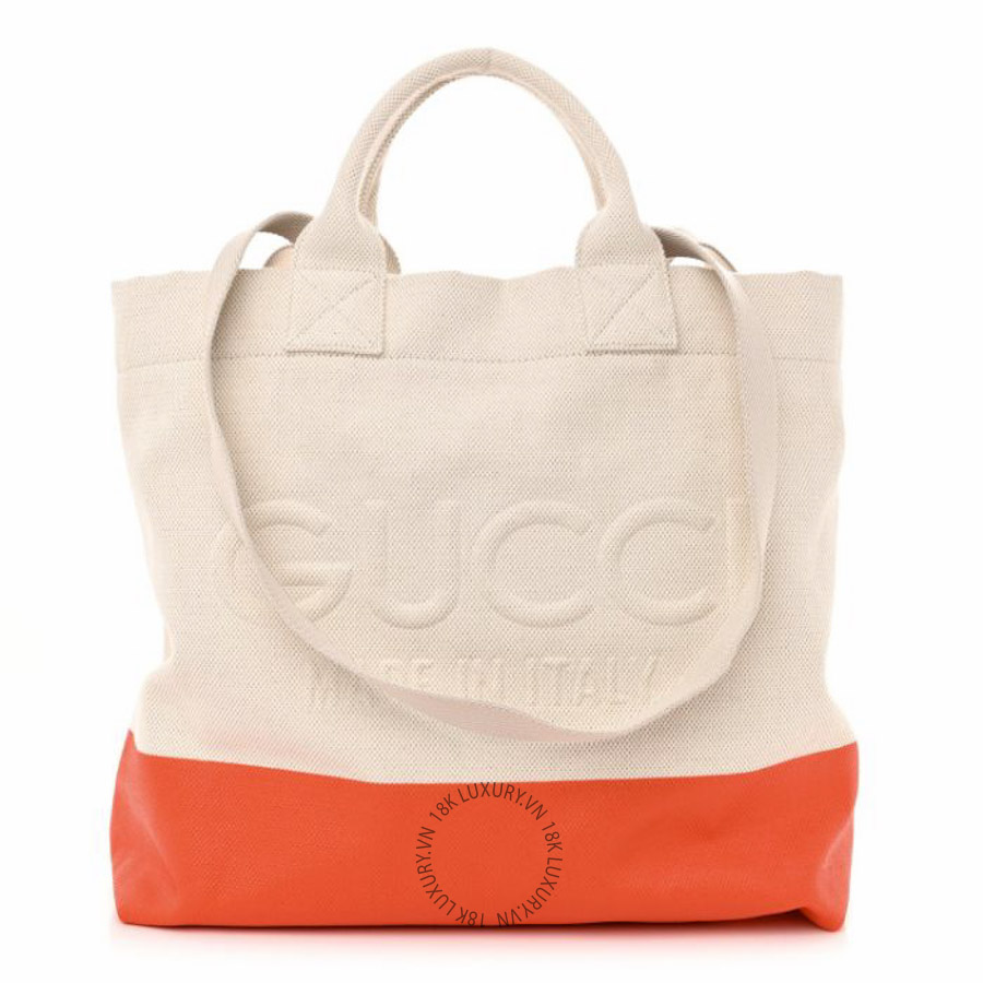 Túi xách Gucci Canvas Logo Embossed Black Tote Natural Orange NFPG574