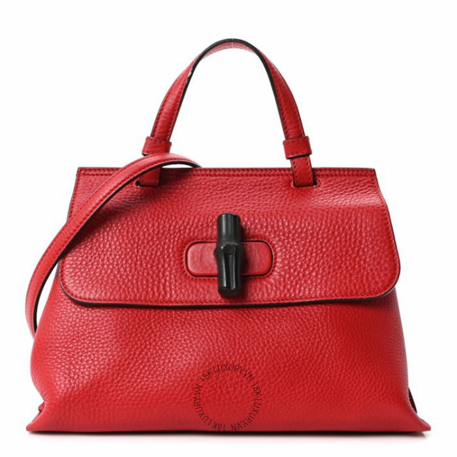 Túi xách Gucci Cellarius Calfskin Small Bamboo Daily Top Handle Bag Hibiscus Red NFPG688