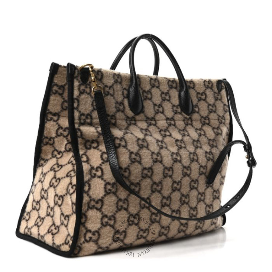 Túi Xách Gucci Covered Wool GG Monogram Large Tote Bag Beige Ebony GDCB110
