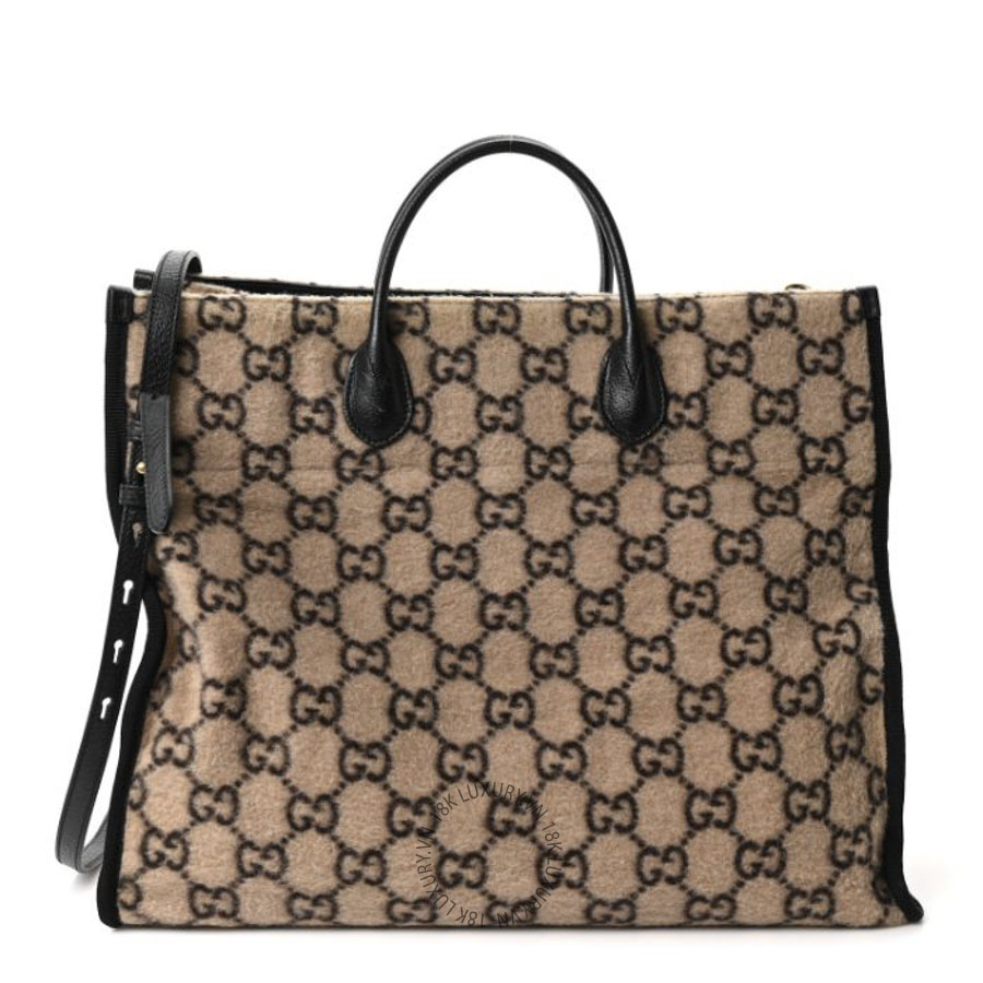Túi Xách Gucci Covered Wool GG Monogram Large Tote Bag Beige Ebony GDCB110