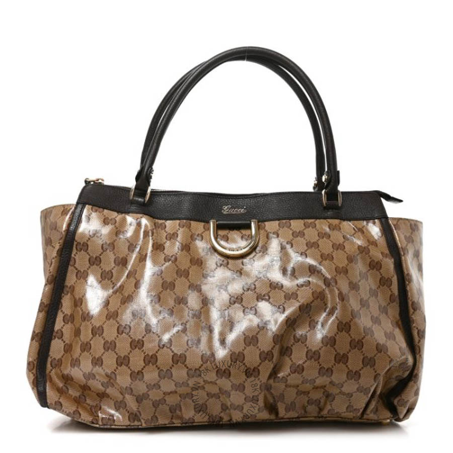 Túi xách Gucci Crystal Monogram Large D Gold Ring Tote Dark Brown GGC298