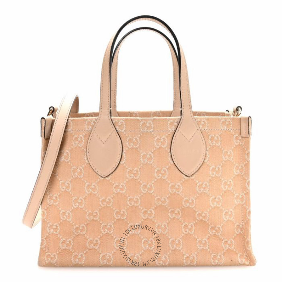 Túi xách Gucci Denim Ophidia GG Monogram Tote Medium Light Beige NFPG478