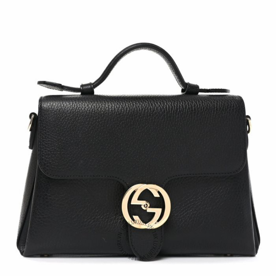 Túi xách Gucci Dollar Calfskin Interlocking G Top Handle Shoulder Bag Black NFPG627