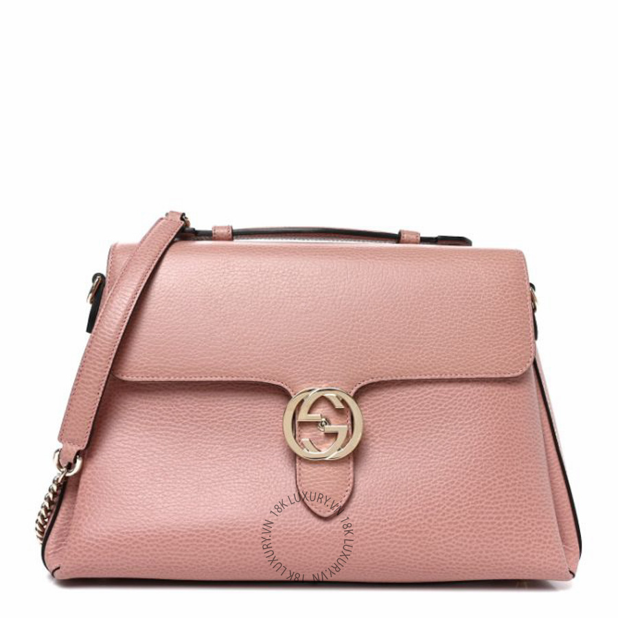 Túi xách Gucci Dollar Calfskin Medium Interlocking G Top Handle Shoulder Bag Soft Pink NFPG562
