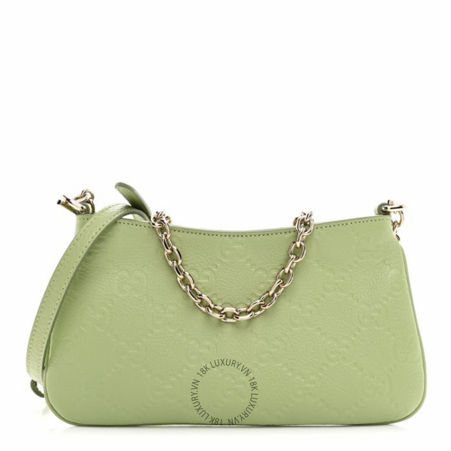 Túi xách Gucci GG Grainy Calfskin Emblem Super Mini Shoulder Bag Sage Leaf NFPG707