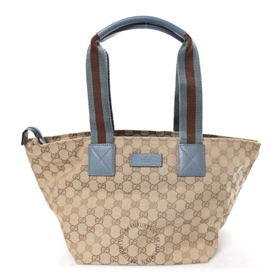 Túi Xách Gucci GG Monogram Medium Web Handle Bucket Tote Blue GDCB670