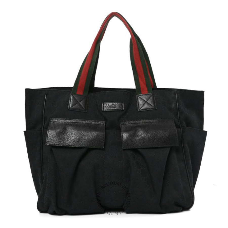 Túi Xách Gucci GG Monogram Medium Web Handle Double Pocket Tote Black GDCB311
