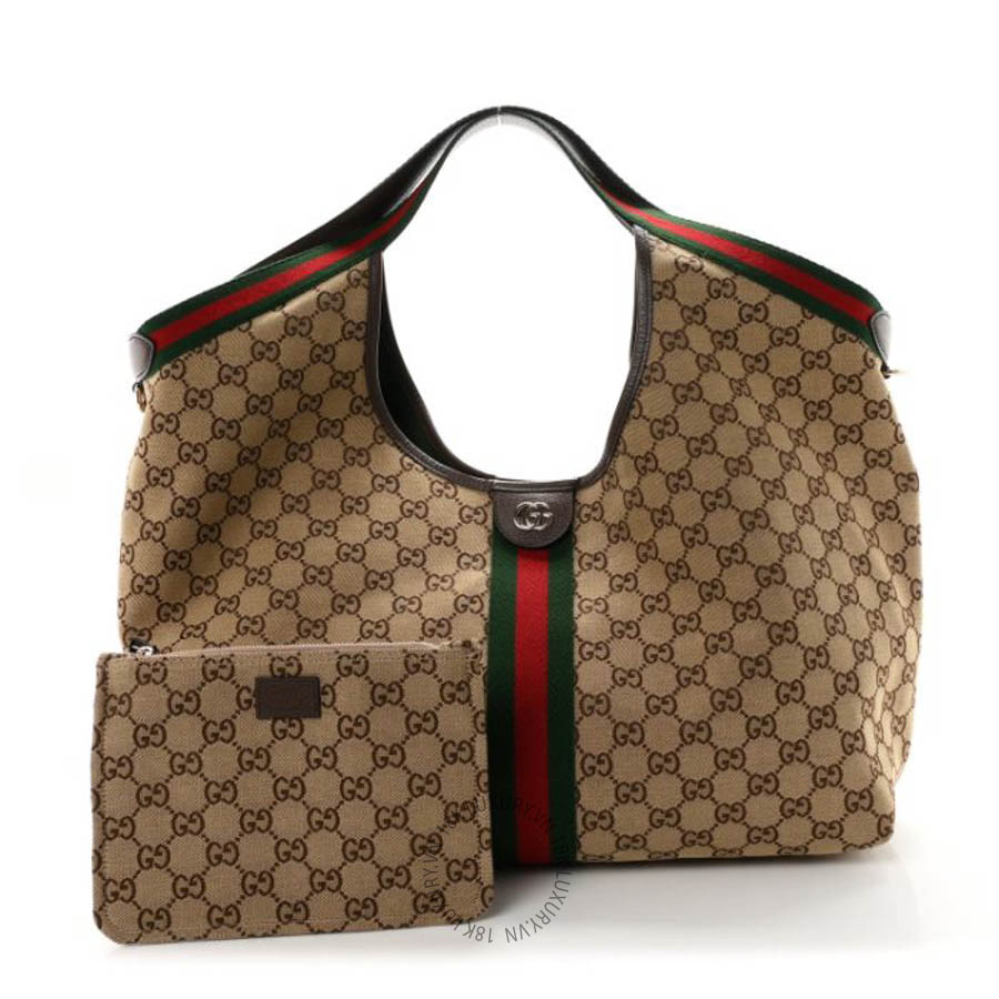 Túi xách Gucci GG Monogram Web Large Giglio Tote Beige Brown GGC358