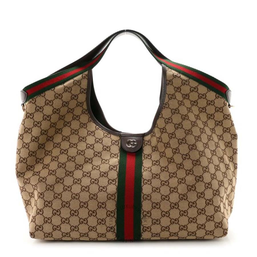 Túi xách Gucci GG Monogram Web Large Giglio Tote Beige Brown GGC358