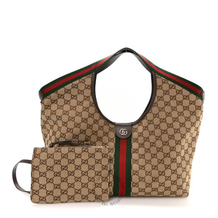 Túi xách Gucci GG Monogram Web Large Giglio Tote Beige Brown GGC628