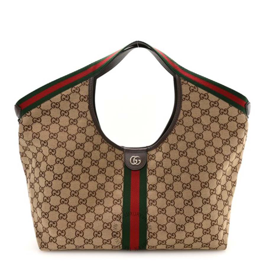 Túi xách Gucci GG Monogram Web Large Giglio Tote Beige Brown GGC628