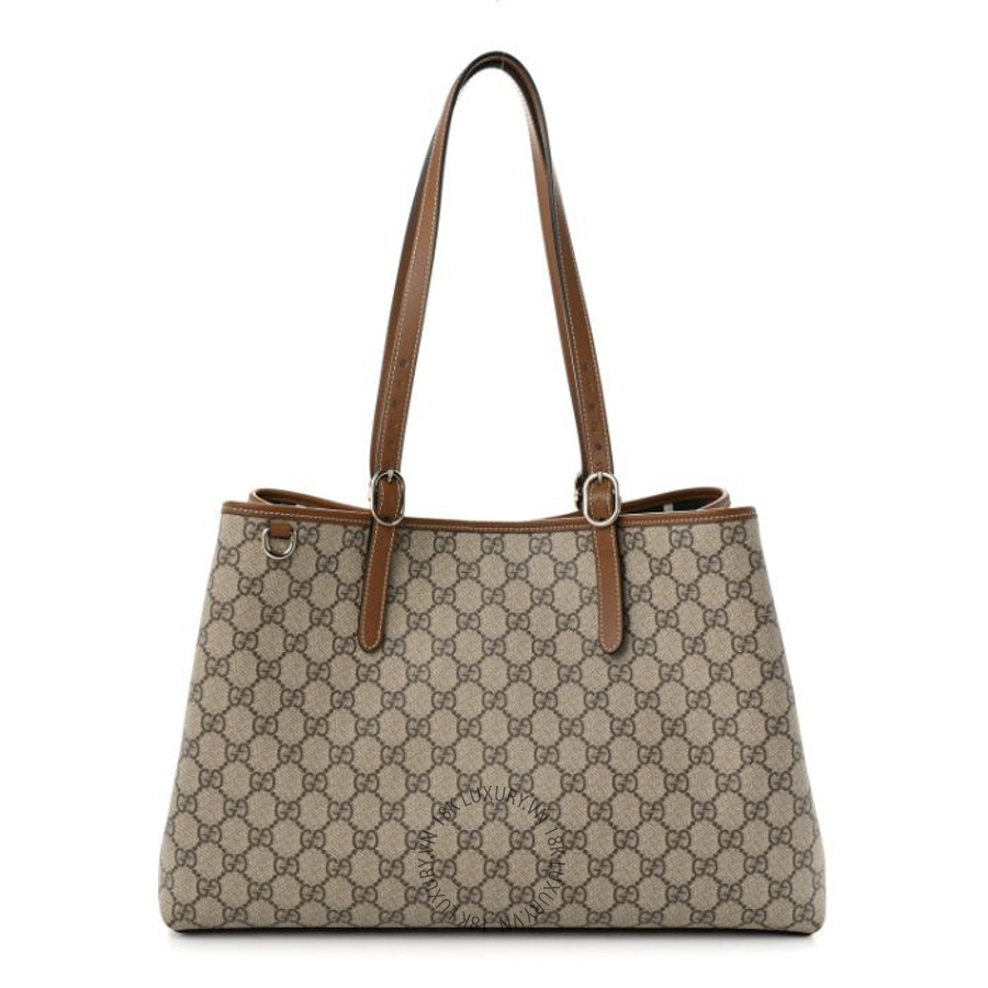 Túi Xách Gucci GG Supreme Monogram Emblem Large Tote Bag Beige Dark Brown GDCB231