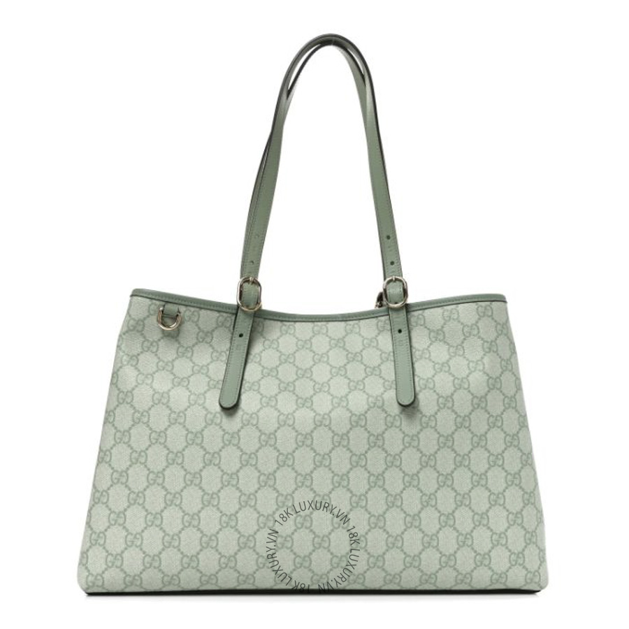Túi Xách Gucci GG Supreme Monogram Emblem Large Tote Bag Sage Green GDCB402