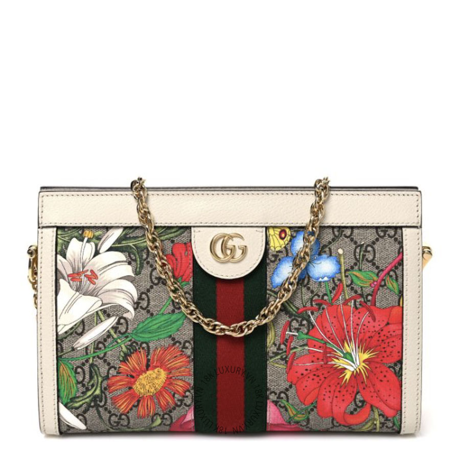 Túi Xách Gucci GG Supreme Monogram Flora Web Small Ophidia Chain Shoulder Bag White GDCB101