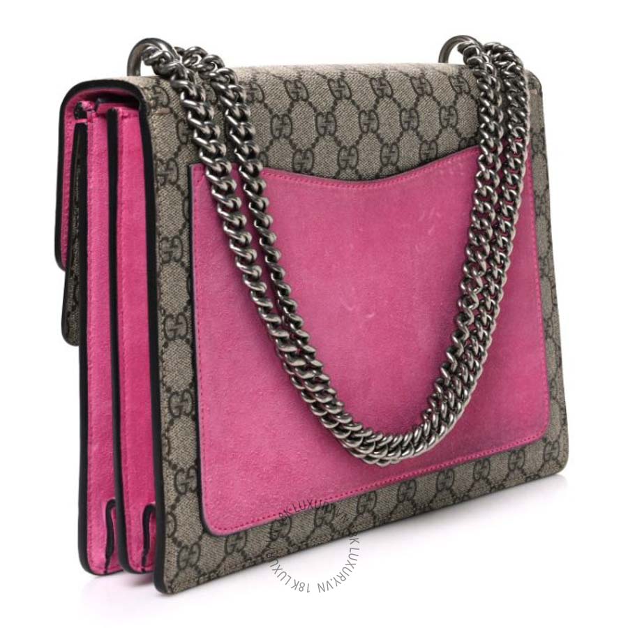 Túi xách Gucci GG Supreme Monogram Suede Pierced Heart Embroidered Medium Dionysus Shoulder Bag Beige Ebony Pink Tropical Flower GGC487