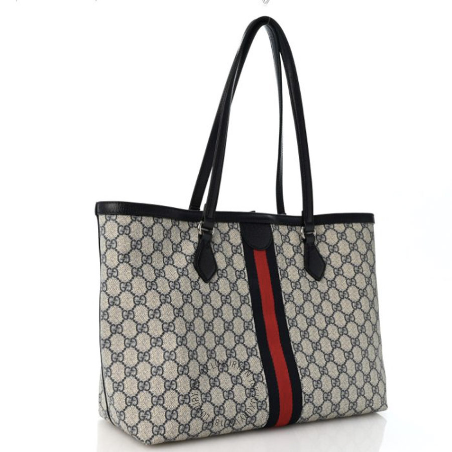 Túi Xách Gucci GG Supreme Monogram Textured Calfskin Web Medium Ophidia Shopping Tote Beige Blue GDCB055