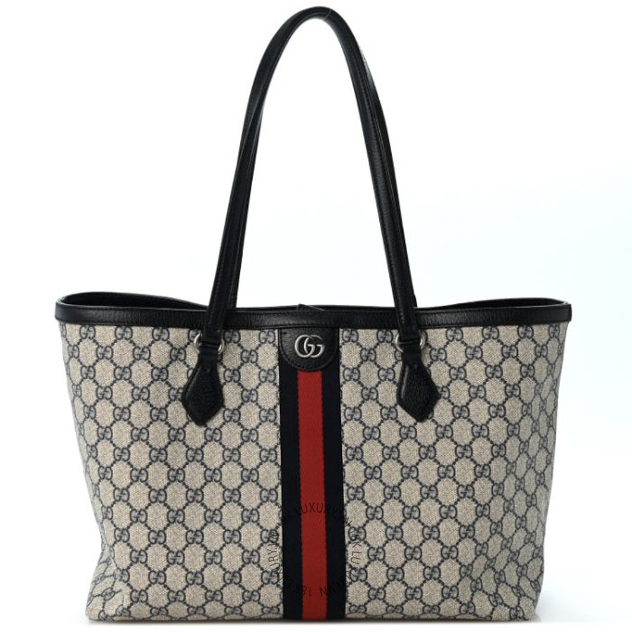 Túi Xách Gucci GG Supreme Monogram Textured Calfskin Web Medium Ophidia Shopping Tote Beige Blue GDCB055
