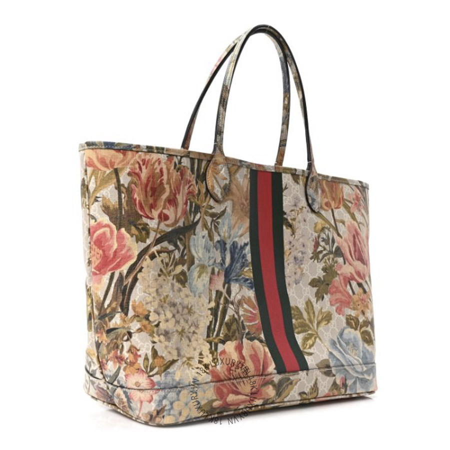 Túi Xách Gucci GG Supreme Monogram Water Flora Web Large Ophidia Tote Beige White Multicolor GDCB437